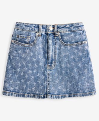 Girls' 7-16 Bow-Print Denim Skirt