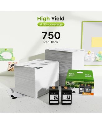 Remanufactured Ink Cartridge Replacement for HP 63 XL 63XL High Yield for Envy 4520 4512 Officejet 3830 4650 4655 Deskjet 1112 (2 Black)