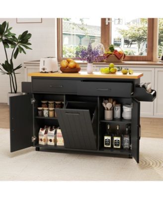 Rolling Kitchen Island Kitchen Cart with Tilt-out Trash Cabinet Island Table