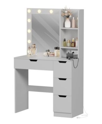 Kids Vanity Desk, Lighted Vanity Mirror with Lights 3 Color Modes, Tri Fold Mirror 180° Folding Touch Control
