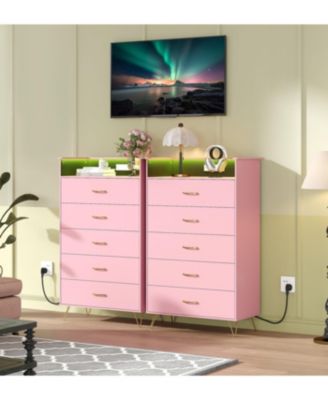 Tall 4-Drawer Dresser with RGB Lights & Charging Station, App Controlled Music Sync LED Dresser