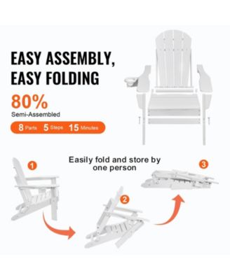 Set of 2 Plastic Adirondack Chairs, All-Weather Folding Patio Chairs with Cup Holder, Ergonomic Armrests