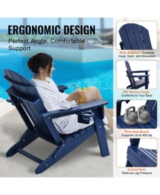 Set of 2 Plastic Adirondack Chairs, All-Weather Folding Patio Chairs with Cup Holder, Ergonomic Armrests