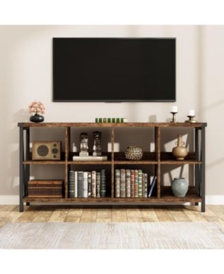 8 Cube Storage Organizer Bookcases, 3 Tier Metal Horizontal Bookcase, 62 Inch Industrial Storage Bookcase