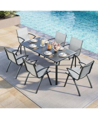 71" Modern Outdoor Dining Table with Umbrella Hole - Aluminum Patio Table, Weatherproof & Rust-Proof Design for Restaurants