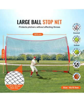 Barricade Backstop Net, 16 x 10 ft Sports Barrier Netting with Carry Bag, Practice Protection Screen for Backyard Training