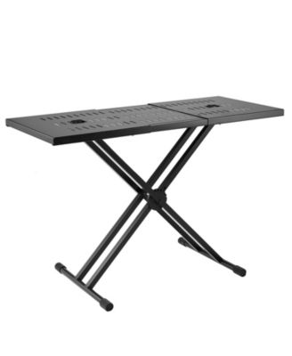 Portable DJ Table Stand, 32"-43" Adjustable Height, 18" Tabletop, Foldable Double-X Keyboard Stand for Laptop and Controller