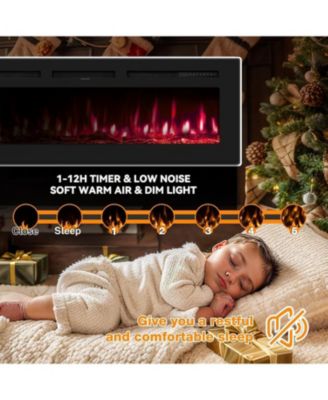 88" Smart Electric Fireplace, Wall Mounted/Recessed, WiFi, Remote & Touch, 750W/1500W Dual Heat, Adjustable Flame, Timer, Log & Crystal Decor