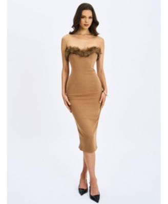 Women's Rayanne Chestnut Strapless Fur-Trimmed Sweetheart Maxi Dress