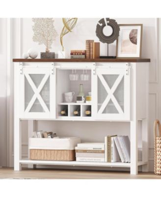 Coffee Bar Cabinet, Farmhouse Sideboard Buffet with Sliding Barn Doors, Wine Racks, Open Storage Shelf, for Kitchen, Dining Room
