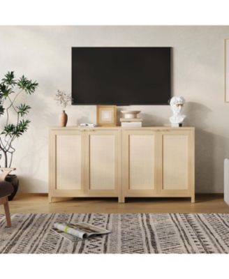 2-Door Rattan Storage Cabinet, Storage Cabinet with Adjustable Shelf, Buffet Table with 2 Doors for Living Room