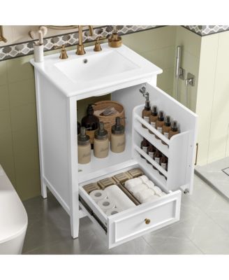 20 in. Bathroom Vanity Cabinet with Sink, Door Shelf Storage and Adjustable Foot Pads, A Drawer