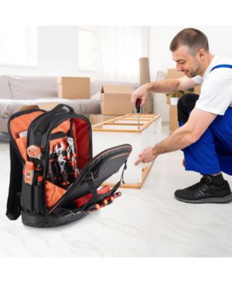 Tool Backpack, 65 Pockets, Heavy-Duty Tool Storage Organizer with Laptop Compartment & Molded Base, Electrician Jobsite Backpack