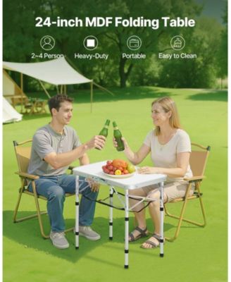 Folding Camping Table, Adjustable Height Aluminum & MDF with Mesh Shelf, Carry Handle, 24x16", Silver