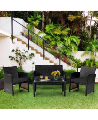 4PCS Patio Rattan Furniture Set with Cushions and Table