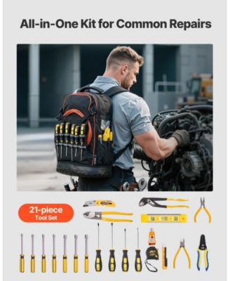 Tool Backpack with Tools, 65 Pockets, Heavy-Duty Tool Organizer with Laptop Compartment & Molded Base, Jobsite Backpack