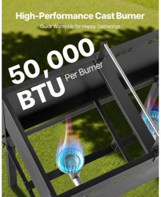 Outdoor Propane Deep Fryer, Dual-Tank 16QT x2, Stainless Steel Fryer with 3 Baskets, Thermometer, 50,000 BTU, Floor Standing