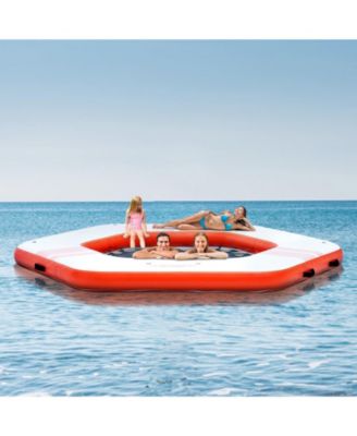 Inflatable Floating Dock Platform,  8.5FT Dock with  5FT Trampoline Mesh Pool, Non-Slip, Portable Bag, Detachable Ladder