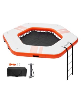 Inflatable Floating Dock Platform,  8.5FT Dock with  5FT Trampoline Mesh Pool, Non-Slip, Portable Bag, Detachable Ladder