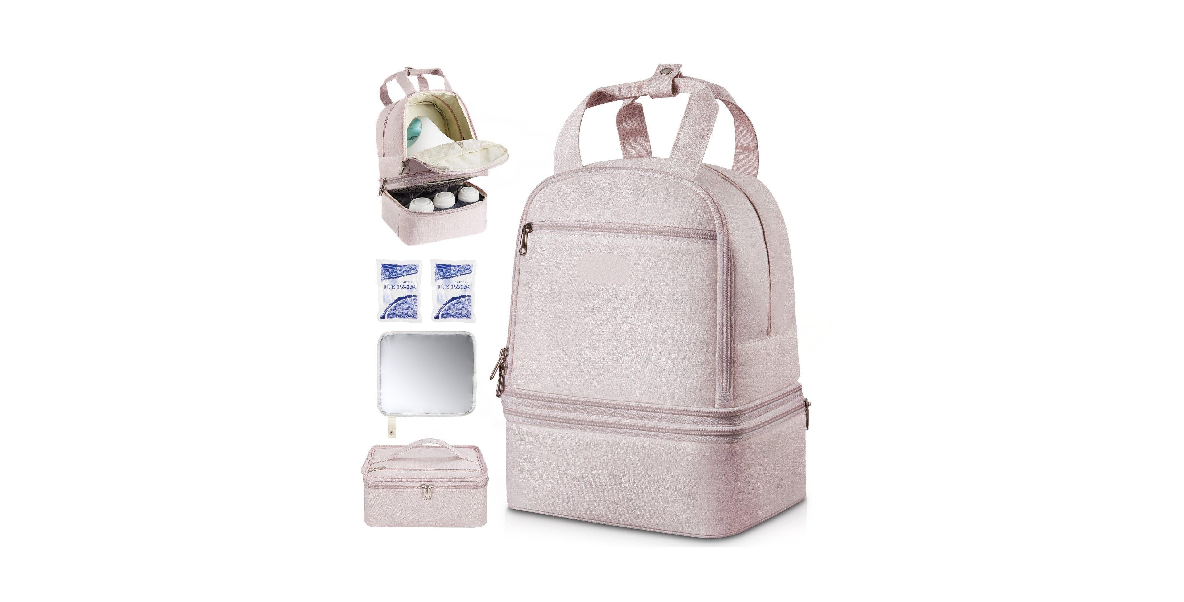 Mecale Breast Pump Backpack with Ice Pack, Fits S1/S2, Storage for Pump Accessories & Breastmilk, Portable Carrying Bag, Light Pink