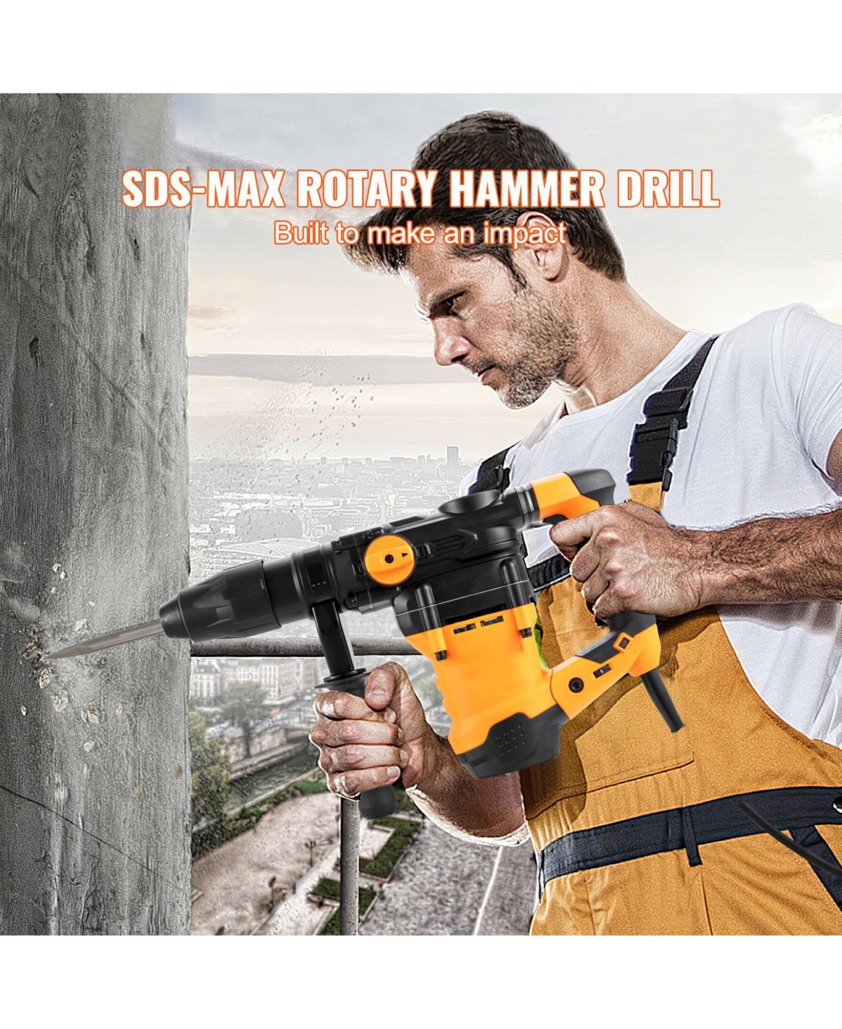 Mecale 1-9/16" Sds-Max Rotary Hammer Drill, 13 Amp Corded, Variable Speed, Vibration Control, Safety Clutch, Demolition Hammer