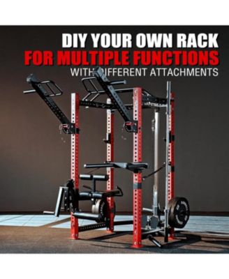 3"x3" Power Cage, Multi-Function Power Rack with LAT Pull Down Pulley System, Commercial Squat Rack for Home Gym
