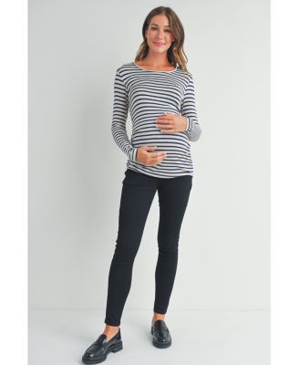 Women's Long Sleeve Side Ruched Striped Maternity Top