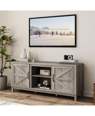 Farmhouse TV Stand – 3-Layer Storage Shelf – Rustic Entertainment Center for Living Room, Fits TVs with Stylish Open Shelving