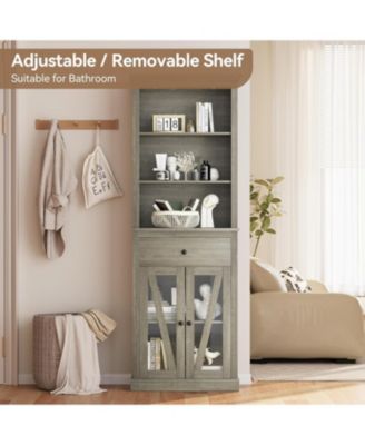 Double Door High Storage Cabinet with Single Drawer, 600mm x 300mm x 1690mm, Stylish MDF and Particle Board Bathroom Organizer