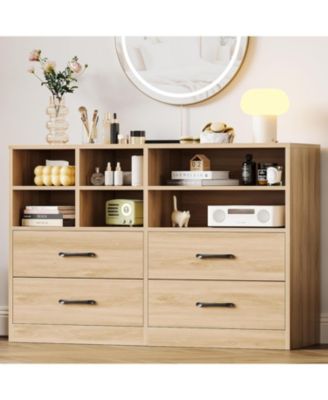 Dresser for Bedroom with 4 Drawer & 6 Storage Cubbies, Modern Chest of Drawers