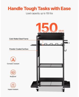 4-Tier Tool Organizer Cart with Charging Station, 8 AC Outlets, Rolling Drill Holder & Tool Battery Storage Rack, Wheels, Garage Use