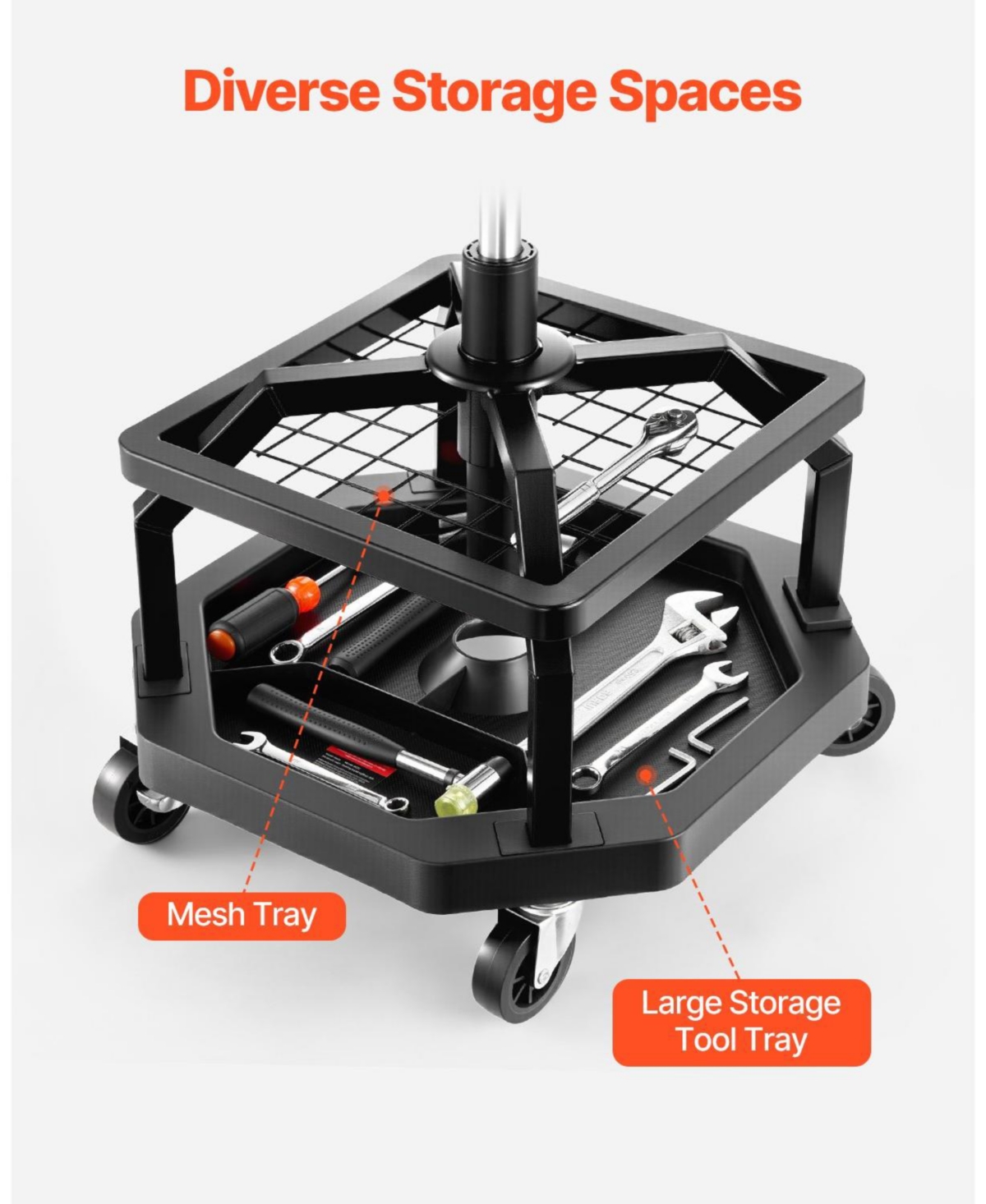 Mecale Pneumatic Rolling Shop Stool, Adjustable Height Garage Work Stool, 300 lb Capacity, 360° Swivel Padded Seat with Casters