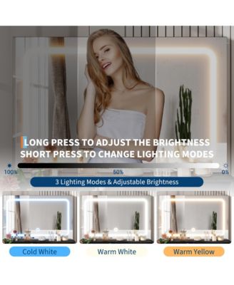 Vanity Set with 3-Color Adjustable LED Mirror Power Outlet and 2 Drawers Modern Dressing Table with Stool