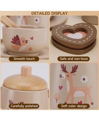13-Piece Wooden Tea Set with Teapot, Cups & Treats, Child-Safe Gift