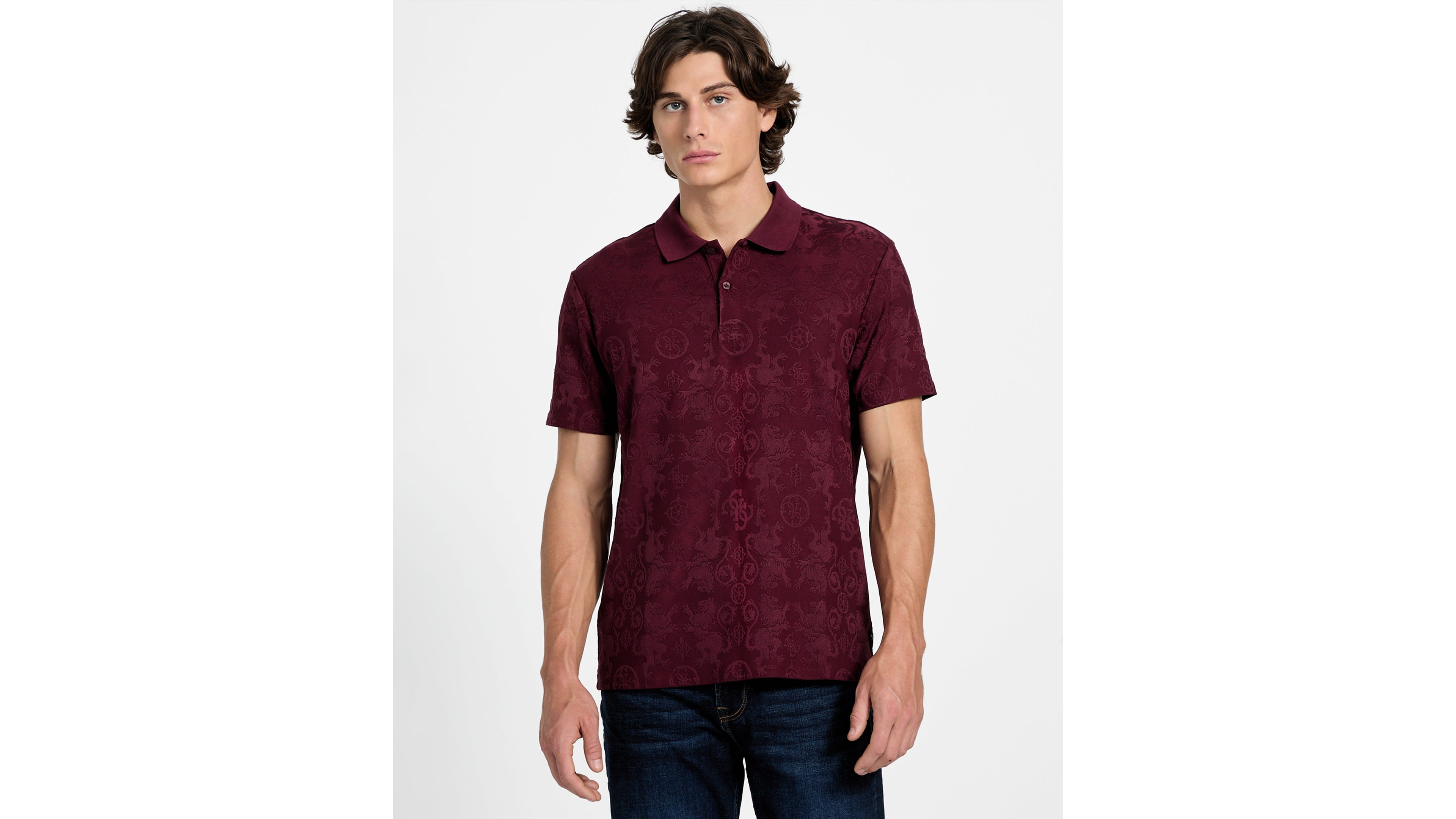 Guess Men's Tonal Jacquard Short-Sleeve Knit Polo Shirt