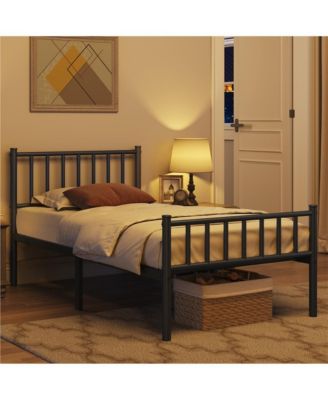 Twin Size 12-Slat Metal Bed Frame with Spindle Headboard, Footboard, 13 Inches Underbed Storage Bed Frame