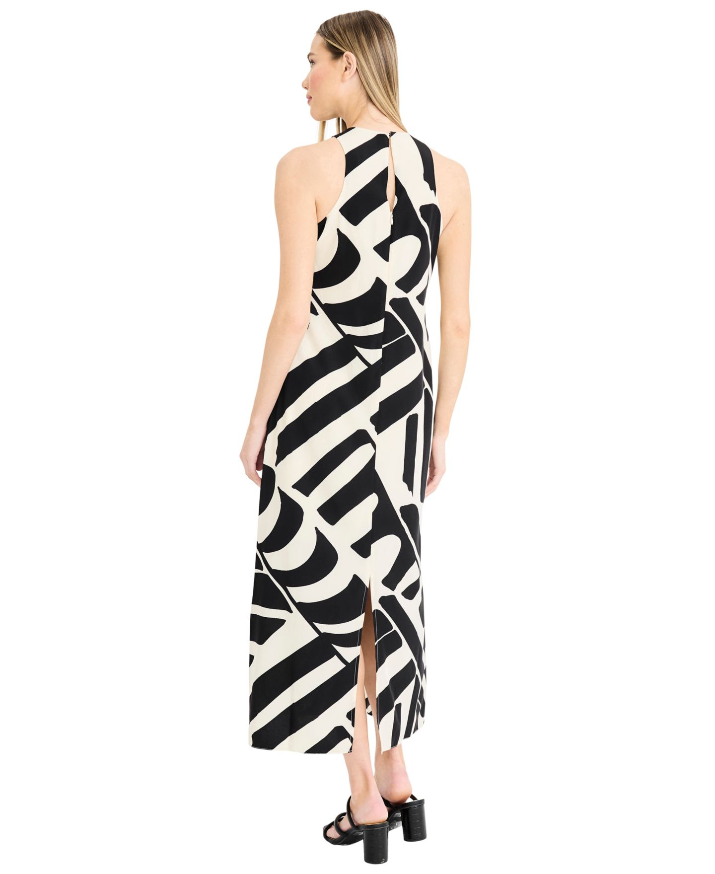 Женское платье Donna Morgan Printed Halter Neck Midi, цвет: Кремовый / Чёрный — фото 3