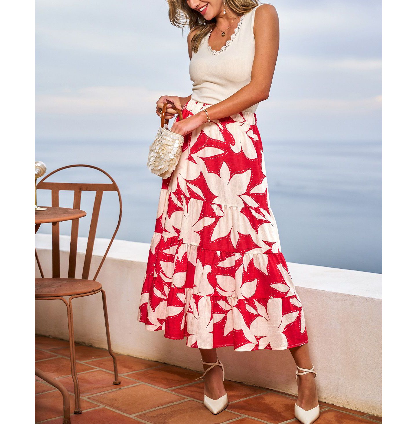 Женская юбка Cupshe Hibis-Kiss Me Floral Midi, цвет: Красный — фото 2