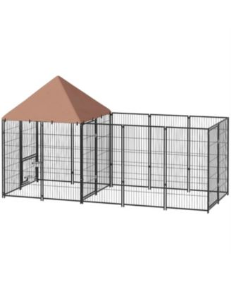 Dog Kennel with Rotating & Adjustable Height Bowls in Coffee