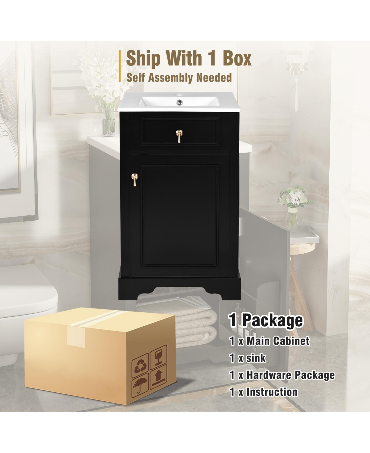 Cesicia 20 in. Bathroom Vanity with Ceramic Sink, Soft Close Door, Adjustable Shelf and Door-Mounted Storage Rack for Small Bathrooms