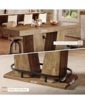 62.99" Industrial Bar Table for 4-6, Rectangle Counter Height Pub Table with Metal Footrest, Home Bar Units