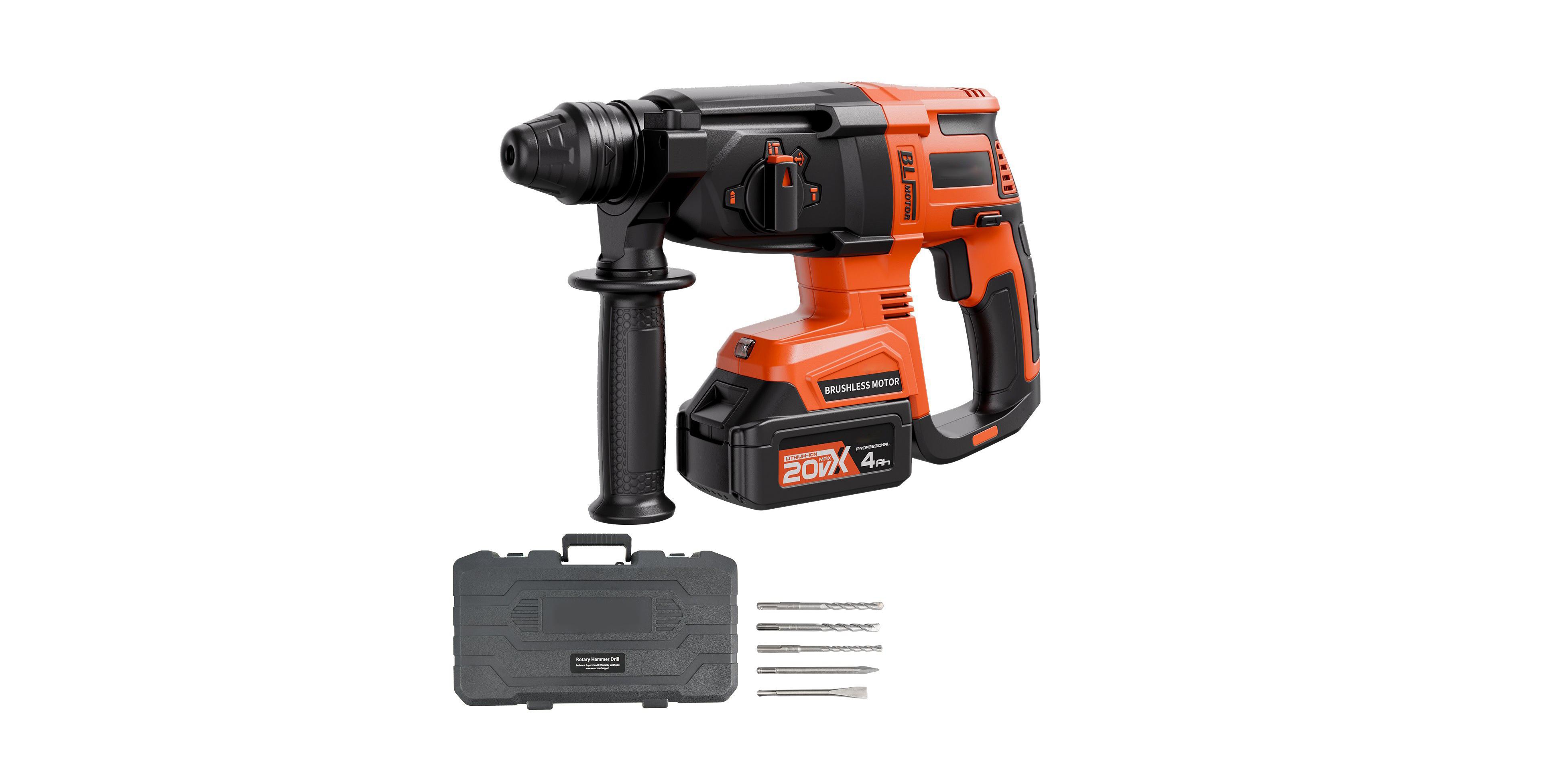 Mecale 20V Brushless Cordless Sds-Plus Rotary Hammer Drill, 1" Capacity, 4 Functions, 1200 Rpm, 5300 Bpm, Battery & Charger Included