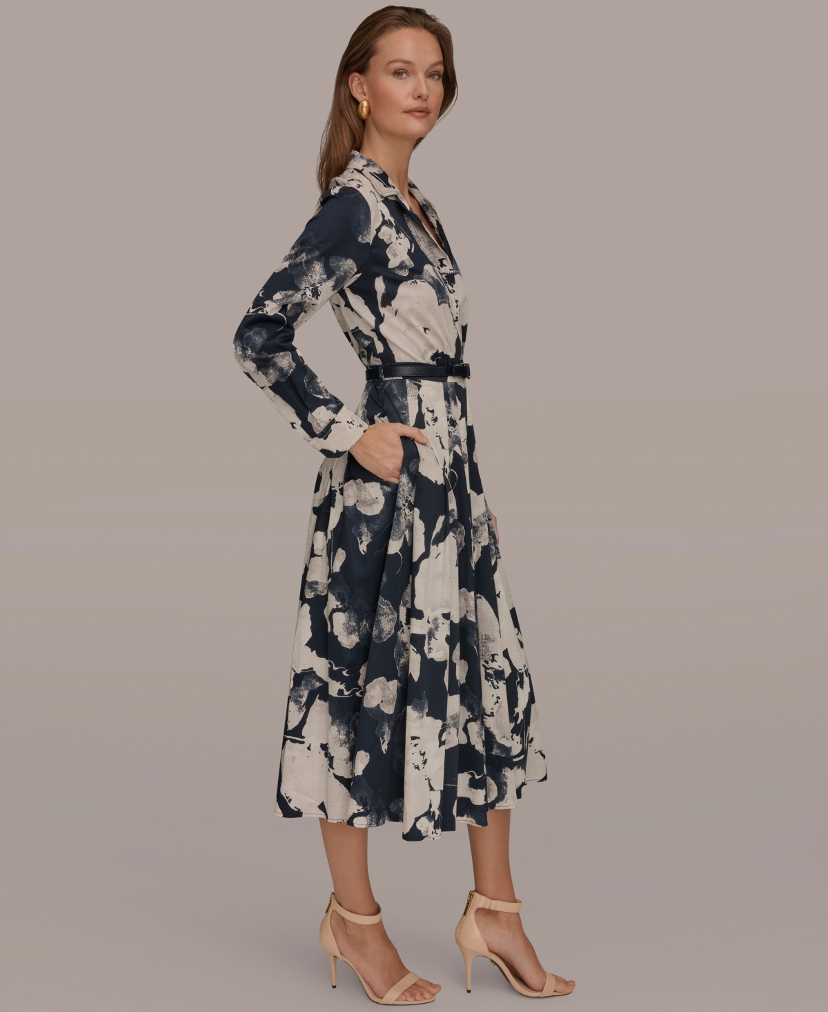 Donna Karan New York Women's Long-Sleeves Collared Midi Dress