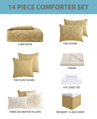 Azen Damask 14-Pc. Comforter Set, Queen