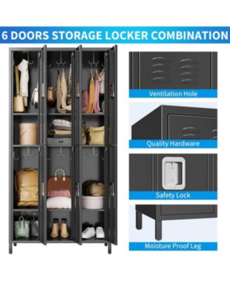 6-Door Metal Office Storage Cabinet with 27 Hooks & 9 Shelves, 72" Tall Steel Lockers, Employee Locker Cabinet for Office, Gym, Home