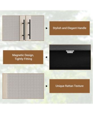 Rattan Shoe Cabinet, 5-Tier Shoe Storage Cabinet with Doors, 2 Adjustable Shelves and Heavy Duty Metal Legs