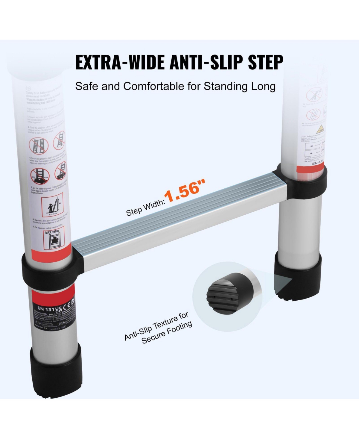 Mecale 12.5 ft Telescoping A-Frame Ladder, Aluminum Multi-Button Retraction, 375 lb Capacity, Stabilizer Bar, Lightweight Extension Ladder