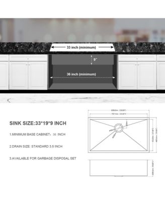 33x19x9inch 16 Gauge 304   Stainless  Steel Undermount Single Bowl Kitchen Sink with Drain Assembly No Additional Accessories