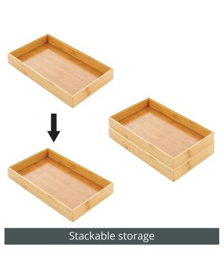 Stackable 15" Long Wooden Bamboo Drawer Organizer - 2 Pack, Natural Wood