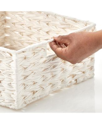Woven Farmhouse Kitchen Pantry Food Storage Basket Box, 6 Pack, White